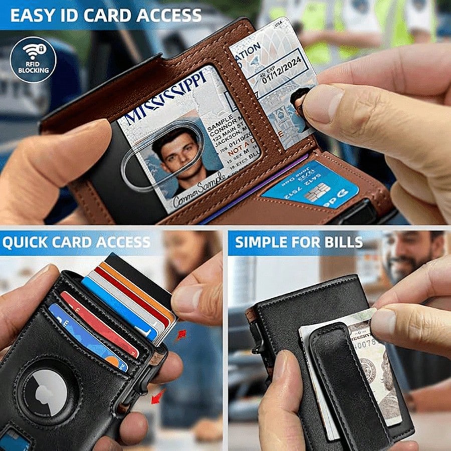 Men's RFID Shielded Wallet, With Pop-Up Card Holder And Wallet, Durable Leather Material, Men's Business Wallet, Magnetic Flip Cover Men's Wallet, Multiple Colors Available, Multiple Card Slots, Ident