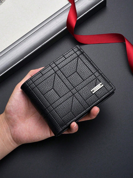 Men's Short Wallet, Korean Style Ultra-Thin Bifold Wallet, Horizontal Card Holder,Fathers Day Gifts, Quilted Bag