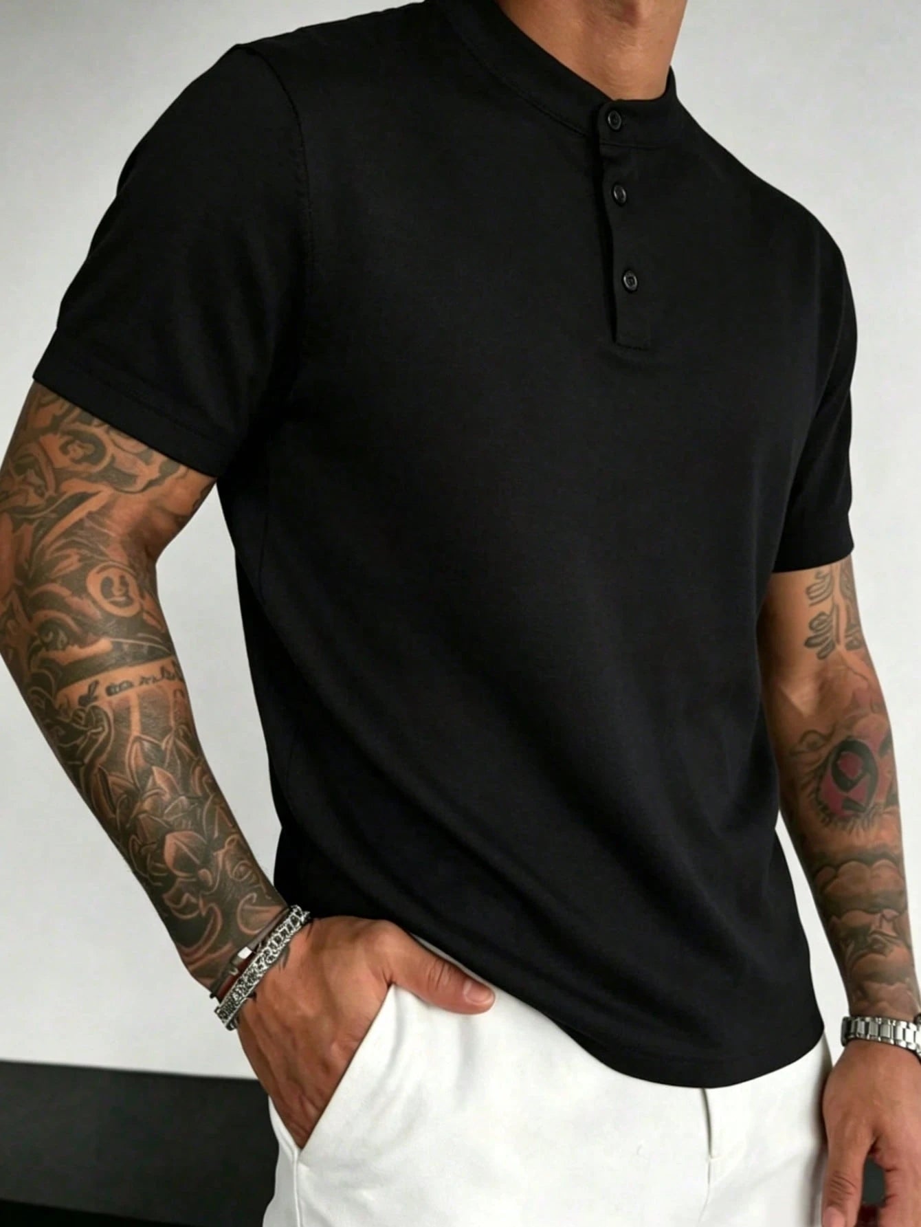 Men's Summer Casual Fashion Versatile Minimalist Solid Color Polo Neck T-Shirt