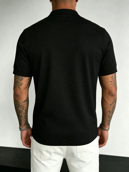 Men's Summer Casual Fashion Versatile Minimalist Solid Color Polo Neck T-Shirt