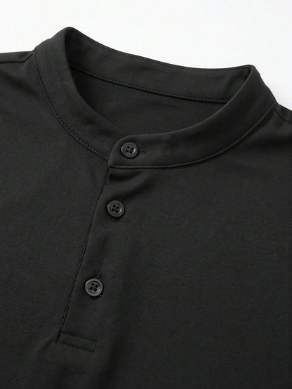 Men's Summer Casual Fashion Versatile Minimalist Solid Color Polo Neck T-Shirt
