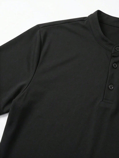 Men's Summer Casual Fashion Versatile Minimalist Solid Color Polo Neck T-Shirt
