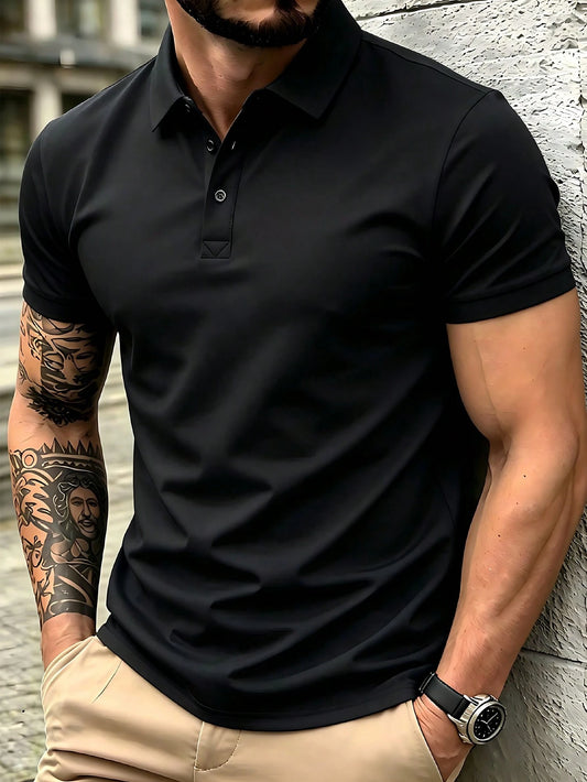 Men's Summer Lightweight Fabric Polo Shirt| Slim Fit Short Sleeve Solid Color Collared Top, Suitable For Daily, Commute, Office, Light Sports And Beach Wear, Smart Casual