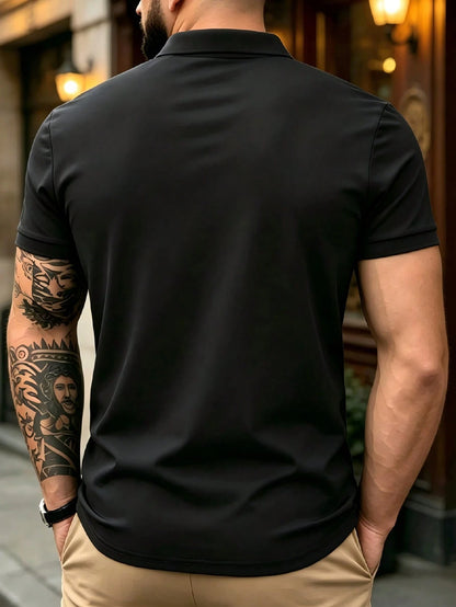 Men's Summer Lightweight Fabric Polo Shirt| Slim Fit Short Sleeve Solid Color Collared Top, Suitable For Daily, Commute, Office, Light Sports And Beach Wear, Smart Casual