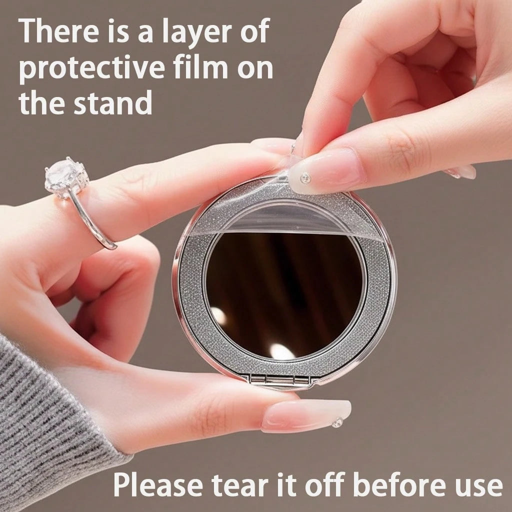 MewTrek Luxury Electroplated Silver Phone Case With Makeup Mirror Stand, Decorated With Shiny Rhinestones, Made Of Silicone Material, Shock-Proof And Drop-Resistant, Compatible With IPhone 16/16e/16 P