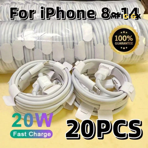 MFIGlGK 20pcs 20W USB C To For IPhone Cable PD Data Cord Fast Charger Lead Heavy Duty Charging Wire For IPhone 14 Plus 13 Mini 12 11 Pro Max MFIGlGK