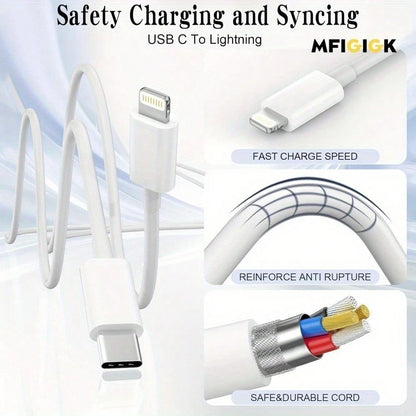 MFIGlGK 20pcs 20W USB C To For IPhone Cable PD Data Cord Fast Charger Lead Heavy Duty Charging Wire For IPhone 14 Plus 13 Mini 12 11 Pro Max MFIGlGK