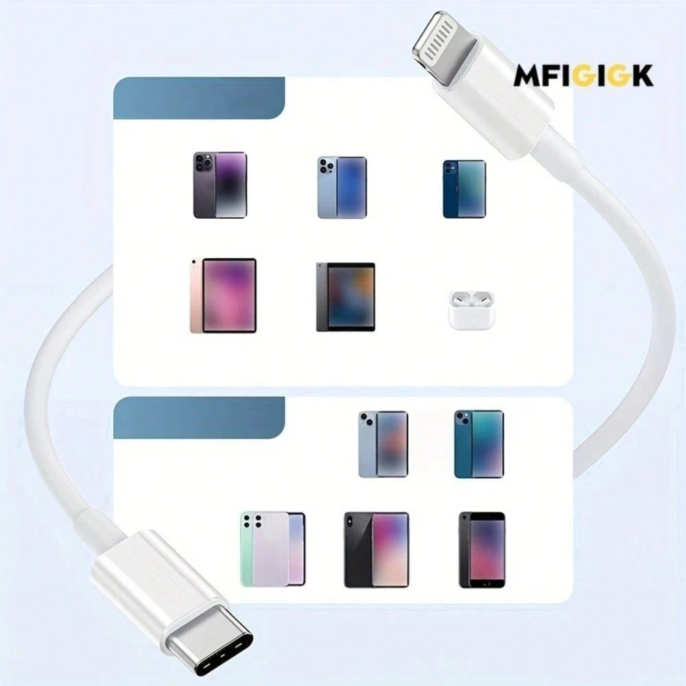 MFIGlGK 20pcs 20W USB C To For IPhone Cable PD Data Cord Fast Charger Lead Heavy Duty Charging Wire For IPhone 14 Plus 13 Mini 12 11 Pro Max MFIGlGK