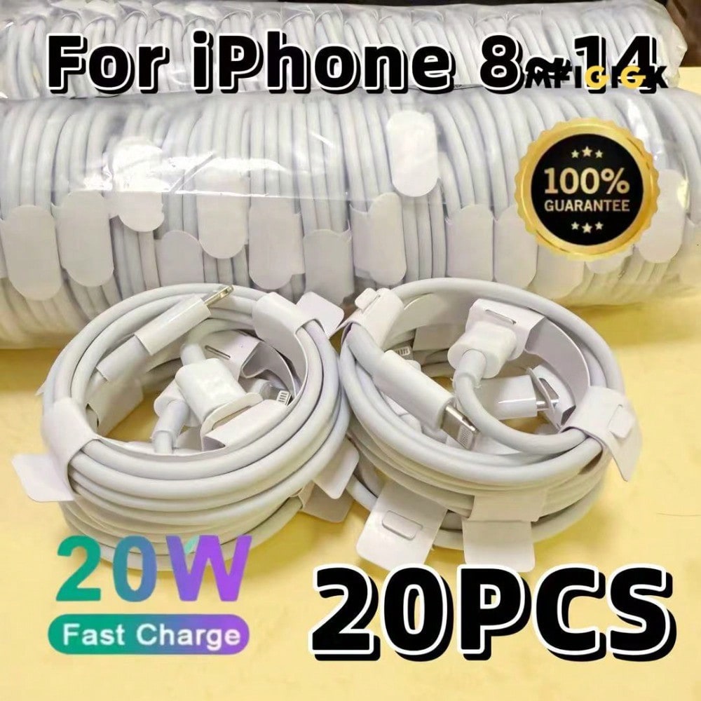 MFIGlGK 20pcs 20W USB C To For IPhone Cable PD Data Cord Fast Charger Lead Heavy Duty Charging Wire For IPhone 14 Plus 13 Mini 12 11 Pro Max MFIGlGK