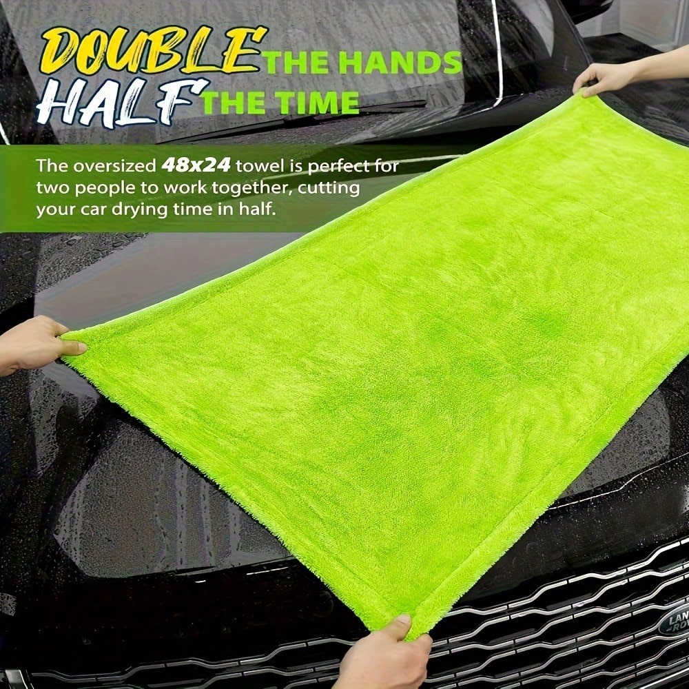 [Microfiber Towel] High Absorbency Dual-Sided Microfiber SUV Truck Drying Towel| 1400GSM Full-Sized 48"X24" Twisting Yarn Technology, Scratch-Free, Machine Washable For Car Cleaning & Dryer Use