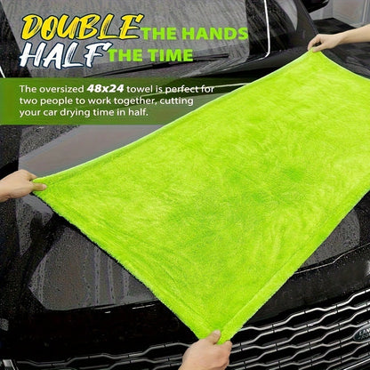 [Microfiber Towel] High Absorbency Dual-Sided Microfiber SUV Truck Drying Towel| 1400GSM Full-Sized 48"X24" Twisting Yarn Technology, Scratch-Free, Machine Washable For Car Cleaning & Dryer Use