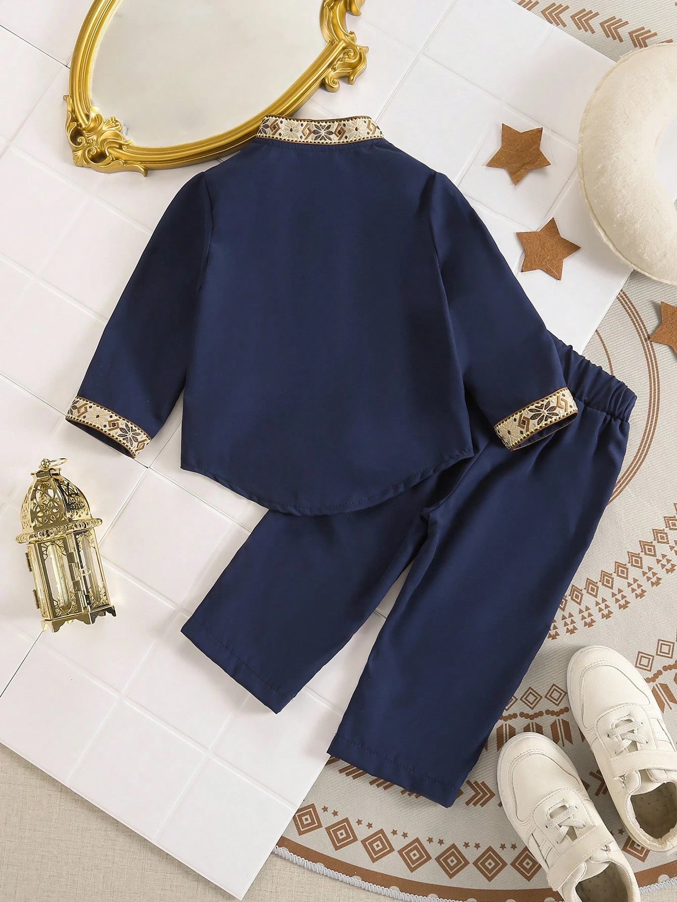 Middle Eastern Style Traditional Embroidered Long Sleeve Top And Pants Set For Baby Boys