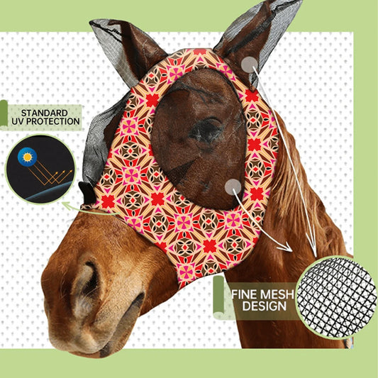 Milk Pattern UV-Resistant Insect-Proof Elastic Soft Comfortable Mesh Horse Face Mask Breathable Fabric Soft Mesh (M Size, L Size)