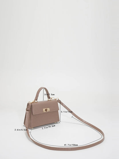 Mini Flap Square Bag Crocodile Embossed Turn Lockhandbag,Crossbody Bag,Shoulder BagMinimalist,CasualSolid ColorPortable,Lightweight,With Adjustable Strapfor Women, Rookies & White-Collar Workers,For G