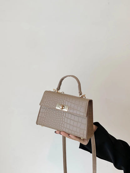 Mini Flap Square Bag Crocodile Embossed Turn Lockhandbag,Crossbody Bag,Shoulder BagMinimalist,CasualSolid ColorPortable,Lightweight,With Adjustable Strapfor Women, Rookies & White-Collar Workers,For G