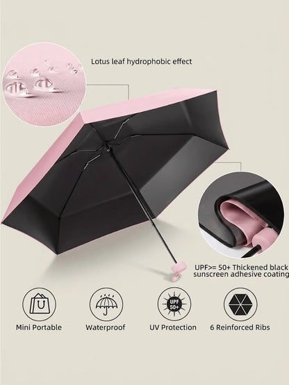 Mini Folding Umbrella, Waterproof Portable Travel Umbrella, Women's Sun Protection Parasol, 2-In-1 Ultra-Light Compact Umbrella, Suitable For Men And Women, Rain & Sun Protection, Travel Essential