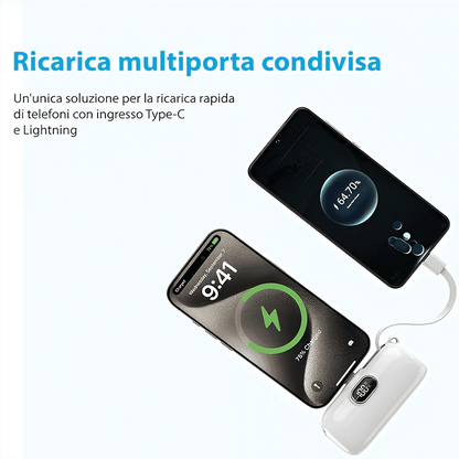 Mini Mint 5000mAh Plug-In Power Bank With Lightning Tip, Built-In USB-C Cable And 22.5W Fast Charging, With LED Percentage Readout, Smooth Mint Capsule Body And Wrist Lanyard For Daily Carry, Compatib