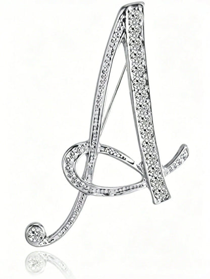 Minimalist 26 Letter Crystal Brooch, Geometric Versatile Lapel Pin For Women Clothing & Bag Accessories