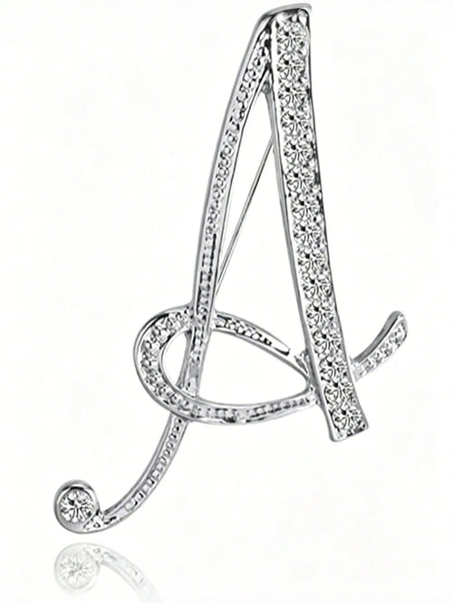 Minimalist 26 Letter Crystal Brooch, Geometric Versatile Lapel Pin For Women Clothing & Bag Accessories