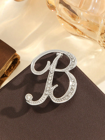 Minimalist 26 Letter Crystal Brooch, Geometric Versatile Lapel Pin For Women Clothing & Bag Accessories