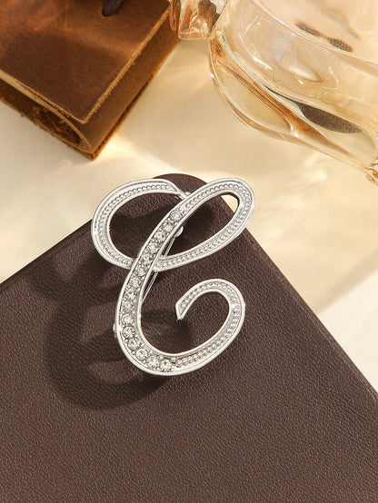 Minimalist 26 Letter Crystal Brooch, Geometric Versatile Lapel Pin For Women Clothing & Bag Accessories