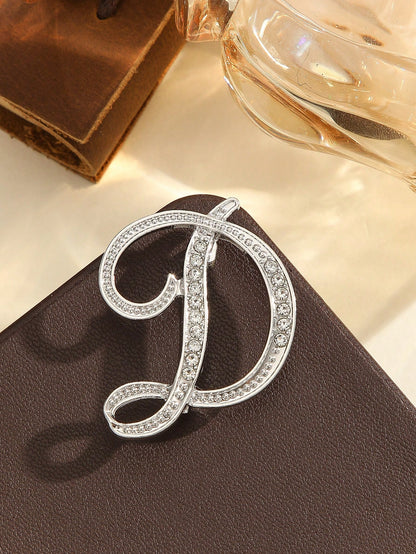 Minimalist 26 Letter Crystal Brooch, Geometric Versatile Lapel Pin For Women Clothing & Bag Accessories
