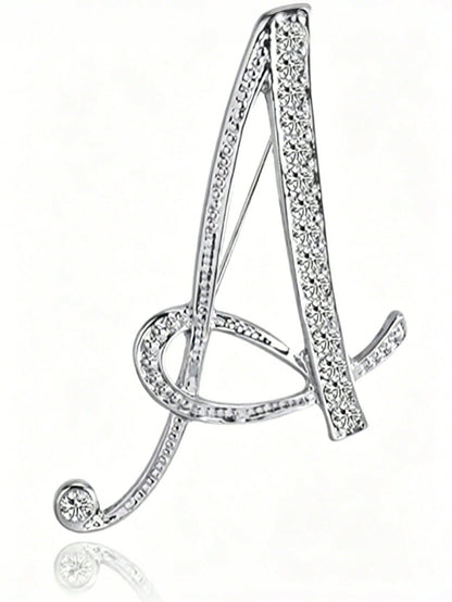 Minimalist 26 Letter Crystal Brooch, Geometric Versatile Lapel Pin For Women Clothing & Bag Accessories