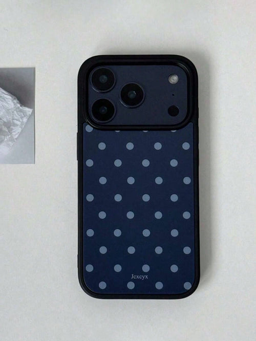 Minimalist Deep Sea Blue Polka Dot Glossy Anti-Drop Phone Case Suitable For IPhone 17 Pro Max, 11, 12, 13, 14, 15, 16 Pro Max, IMD Anti-Fall Protective Cover Summer