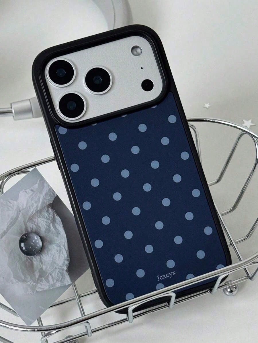Minimalist Deep Sea Blue Polka Dot Glossy Anti-Drop Phone Case Suitable For IPhone 17 Pro Max, 11, 12, 13, 14, 15, 16 Pro Max, IMD Anti-Fall Protective Cover Summer