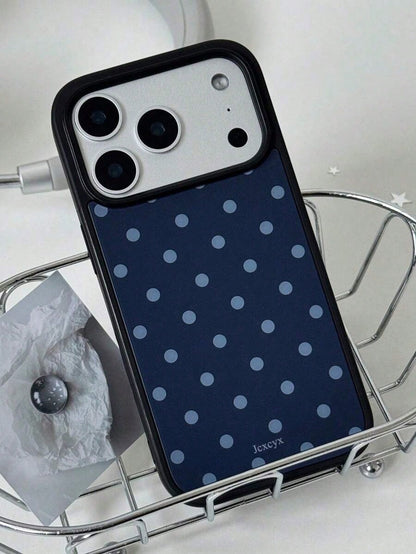 Minimalist Deep Sea Blue Polka Dot Glossy Anti-Drop Phone Case Suitable For IPhone 17 Pro Max, 11, 12, 13, 14, 15, 16 Pro Max, IMD Anti-Fall Protective Cover Summer