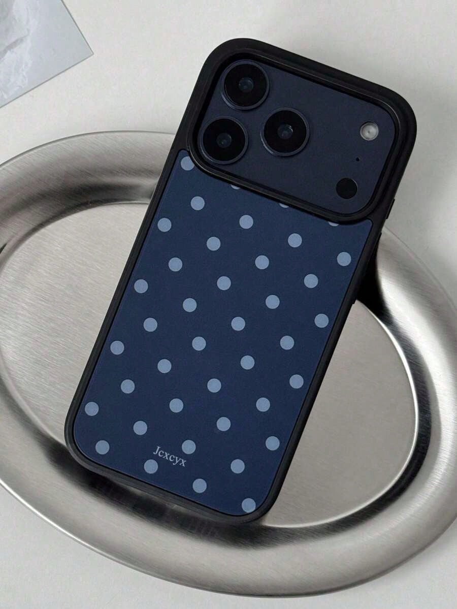 Minimalist Deep Sea Blue Polka Dot Glossy Anti-Drop Phone Case Suitable For IPhone 17 Pro Max, 11, 12, 13, 14, 15, 16 Pro Max, IMD Anti-Fall Protective Cover Summer