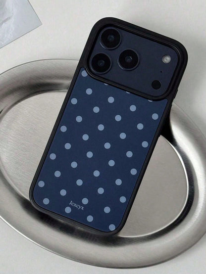 Minimalist Deep Sea Blue Polka Dot Glossy Anti-Drop Phone Case Suitable For IPhone 17 Pro Max, 11, 12, 13, 14, 15, 16 Pro Max, IMD Anti-Fall Protective Cover Summer