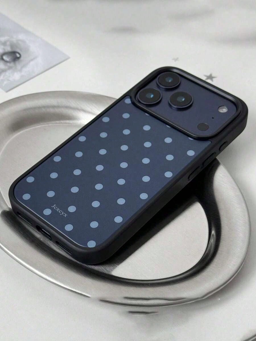 Minimalist Deep Sea Blue Polka Dot Glossy Anti-Drop Phone Case Suitable For IPhone 17 Pro Max, 11, 12, 13, 14, 15, 16 Pro Max, IMD Anti-Fall Protective Cover Summer