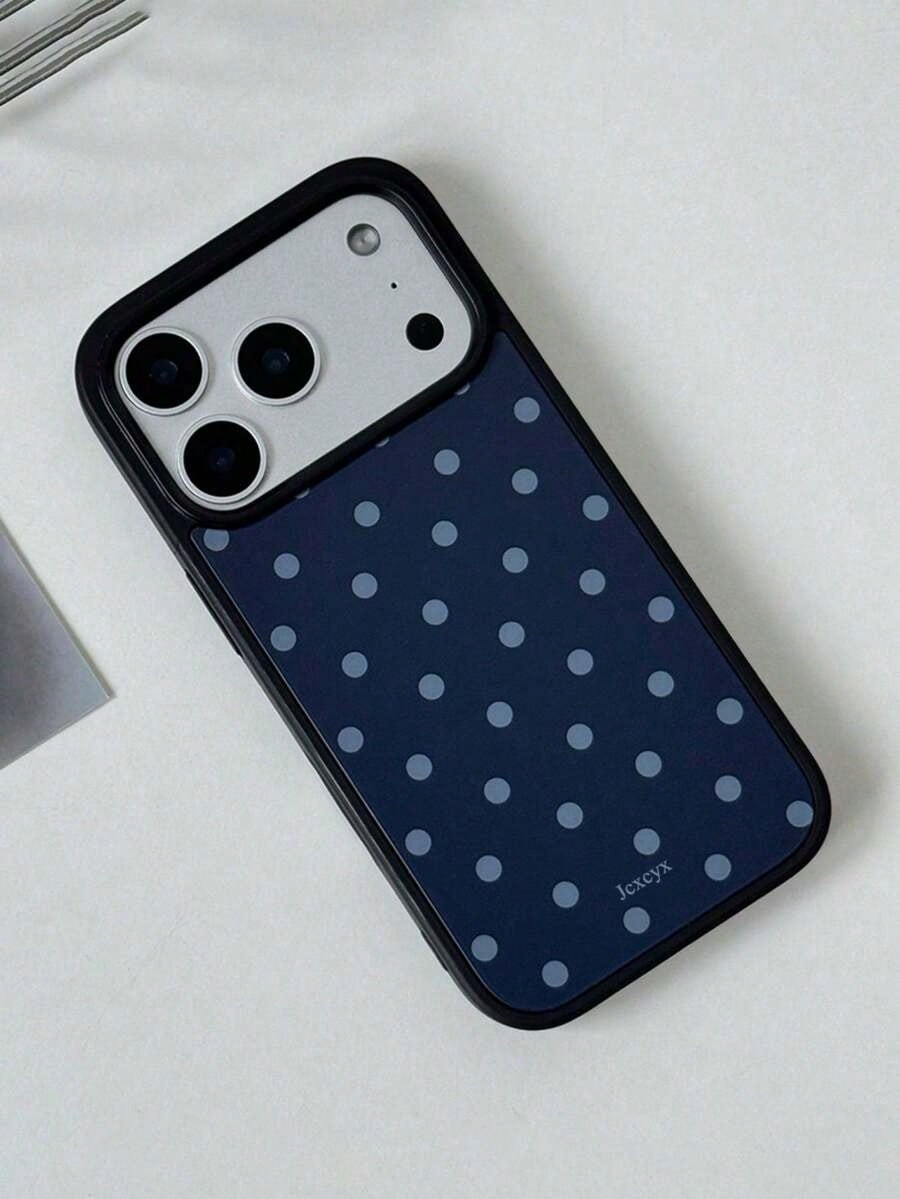 Minimalist Deep Sea Blue Polka Dot Glossy Anti-Drop Phone Case Suitable For IPhone 17 Pro Max, 11, 12, 13, 14, 15, 16 Pro Max, IMD Anti-Fall Protective Cover Summer