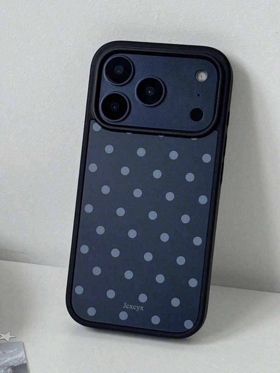 Minimalist Deep Sea Blue Polka Dot Glossy Anti-Drop Phone Case Suitable For IPhone 17 Pro Max, 11, 12, 13, 14, 15, 16 Pro Max, IMD Anti-Fall Protective Cover Summer