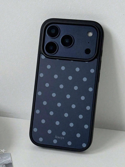Minimalist Deep Sea Blue Polka Dot Glossy Anti-Drop Phone Case Suitable For IPhone 17 Pro Max, 11, 12, 13, 14, 15, 16 Pro Max, IMD Anti-Fall Protective Cover Summer