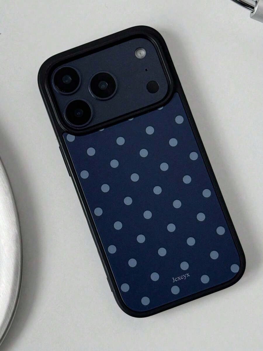 Minimalist Deep Sea Blue Polka Dot Glossy Anti-Drop Phone Case Suitable For IPhone 17 Pro Max, 11, 12, 13, 14, 15, 16 Pro Max, IMD Anti-Fall Protective Cover Summer