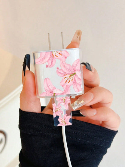 Minimalist Floral Apple Charger Bow Protective Case Suitable For 20W 15 Charger Cable, 16 Pro Max Phone Data Cable, 13/14 Plus Protective Case, Anti-Bending And Anti-Cat Bite