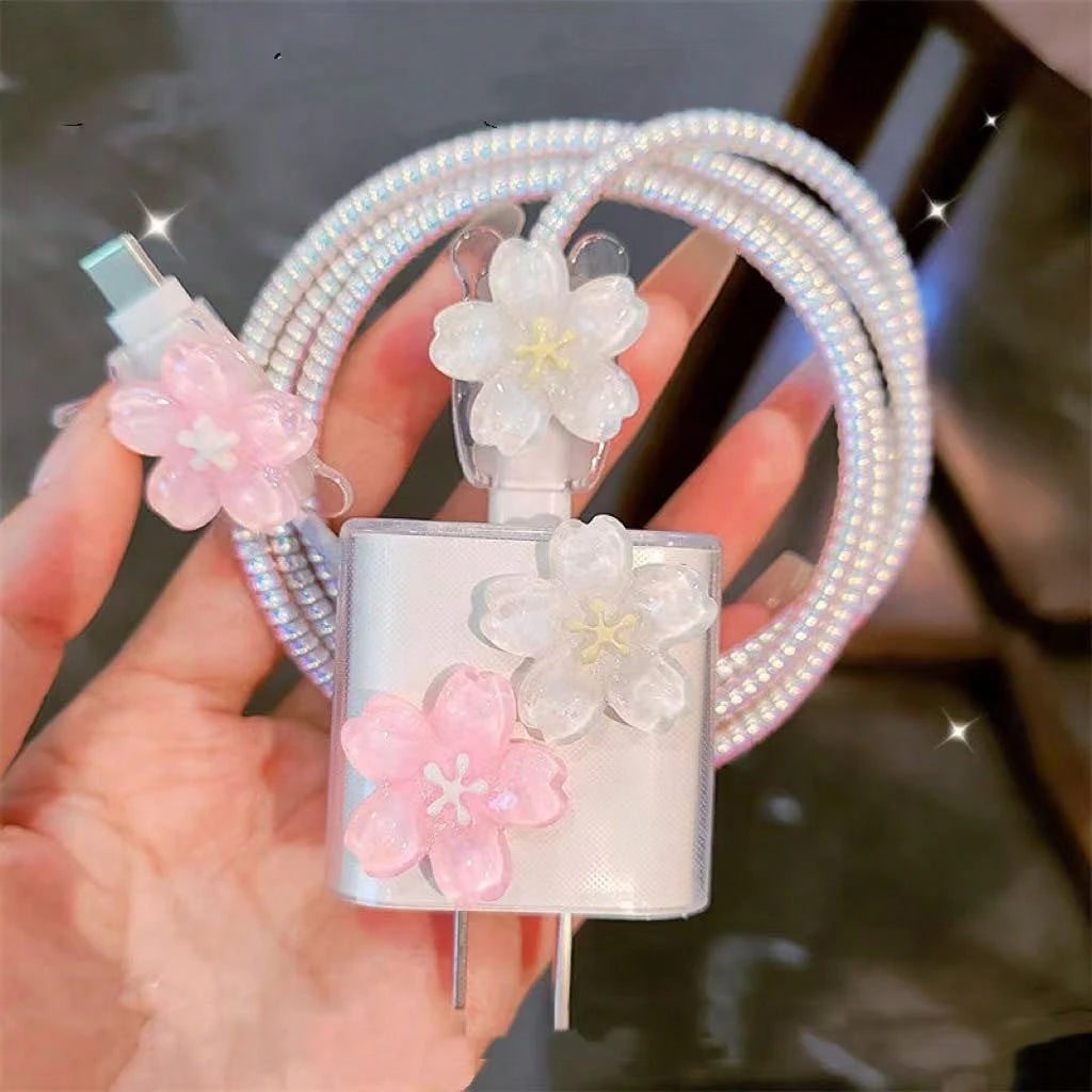 Minimalist Floral Charging Protector Case, Suitable For Apple 14/13/16/15 Series Fast Charging Adapter, 20W Charger Protector, Ideal Gift