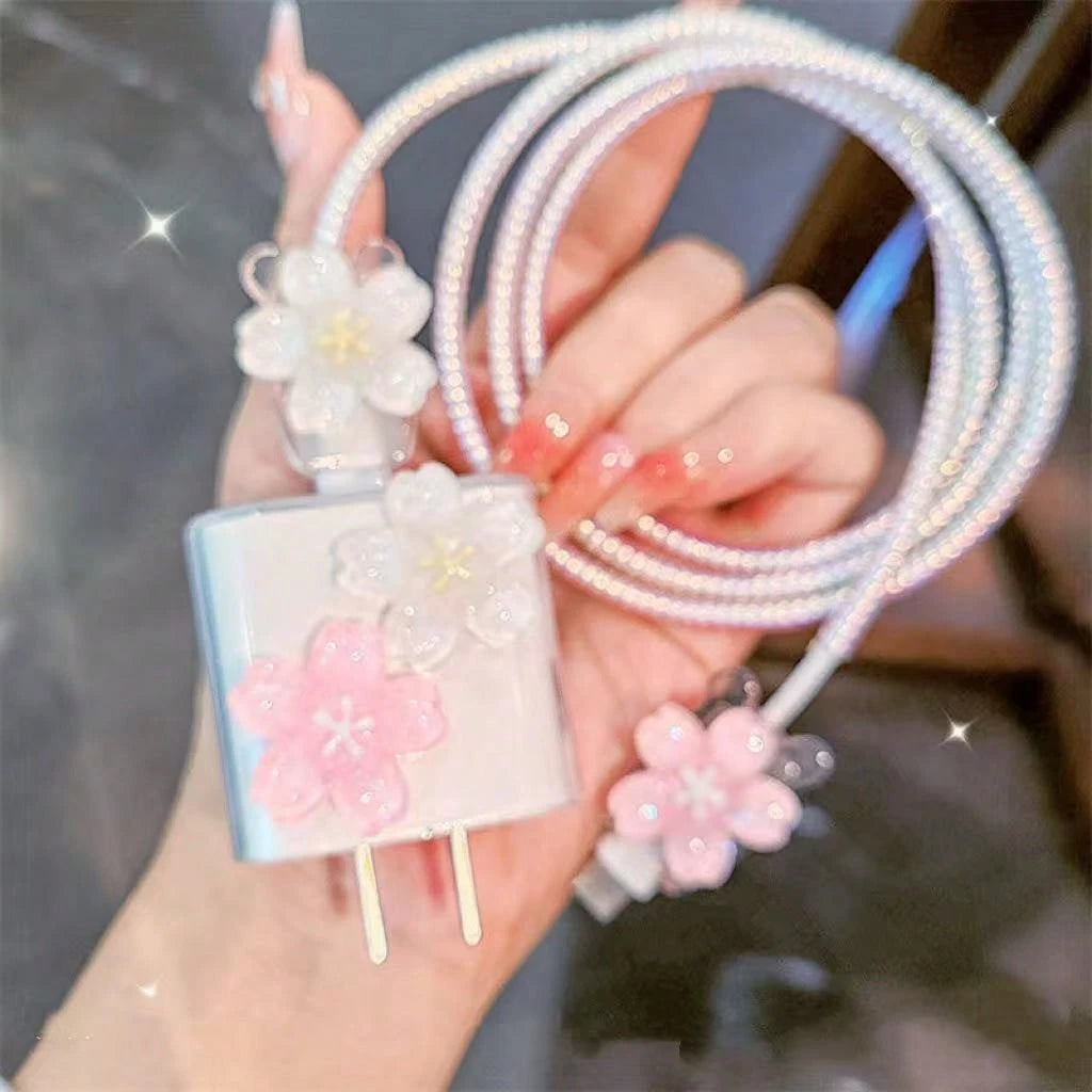 Minimalist Floral Charging Protector Case, Suitable For Apple 14/13/16/15 Series Fast Charging Adapter, 20W Charger Protector, Ideal Gift