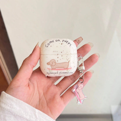 Minimalist Ink Splatter Skateboard Dachshund + Pendant Protective Case Compatible With Huawei FreeBuds6i, FreeBuds SE2/SE3, FreeClip-2, Korean Style Earphone Shell, Fashion Women's Earphone Case, Mini