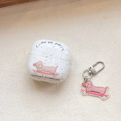 Minimalist Ink Splatter Skateboard Dachshund + Pendant Protective Case Compatible With Huawei FreeBuds6i, FreeBuds SE2/SE3, FreeClip-2, Korean Style Earphone Shell, Fashion Women's Earphone Case, Mini