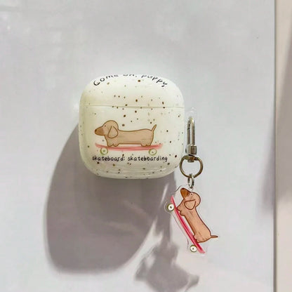 Minimalist Ink Splatter Skateboard Dachshund + Pendant Protective Case Compatible With Huawei FreeBuds6i, FreeBuds SE2/SE3, FreeClip-2, Korean Style Earphone Shell, Fashion Women's Earphone Case, Mini