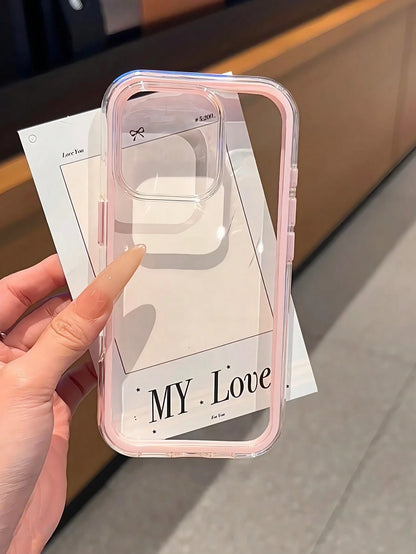 Minimalist White Pink Black Blue Bow Decor Slogan Elements Basic Phone Cases 3-In-1 Thick Hard Material Colorful Solid Color Frame Personalized Creative Anti-Drop Full Coverage Transparent Compatible