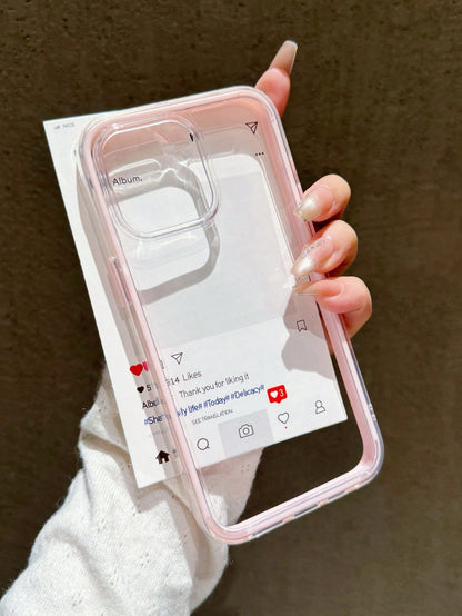 Minimalist White Pink Black Blue Bow Decor Slogan Elements Basic Phone Cases 3-In-1 Thick Hard Material Colorful Solid Color Frame Personalized Creative Anti-Drop Full Coverage Transparent Compatible