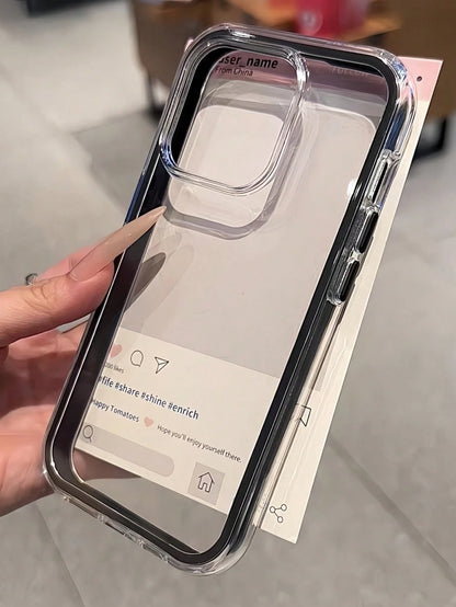 Minimalist White Pink Black Blue Bow Decor Slogan Elements Basic Phone Cases 3-In-1 Thick Hard Material Colorful Solid Color Frame Personalized Creative Anti-Drop Full Coverage Transparent Compatible