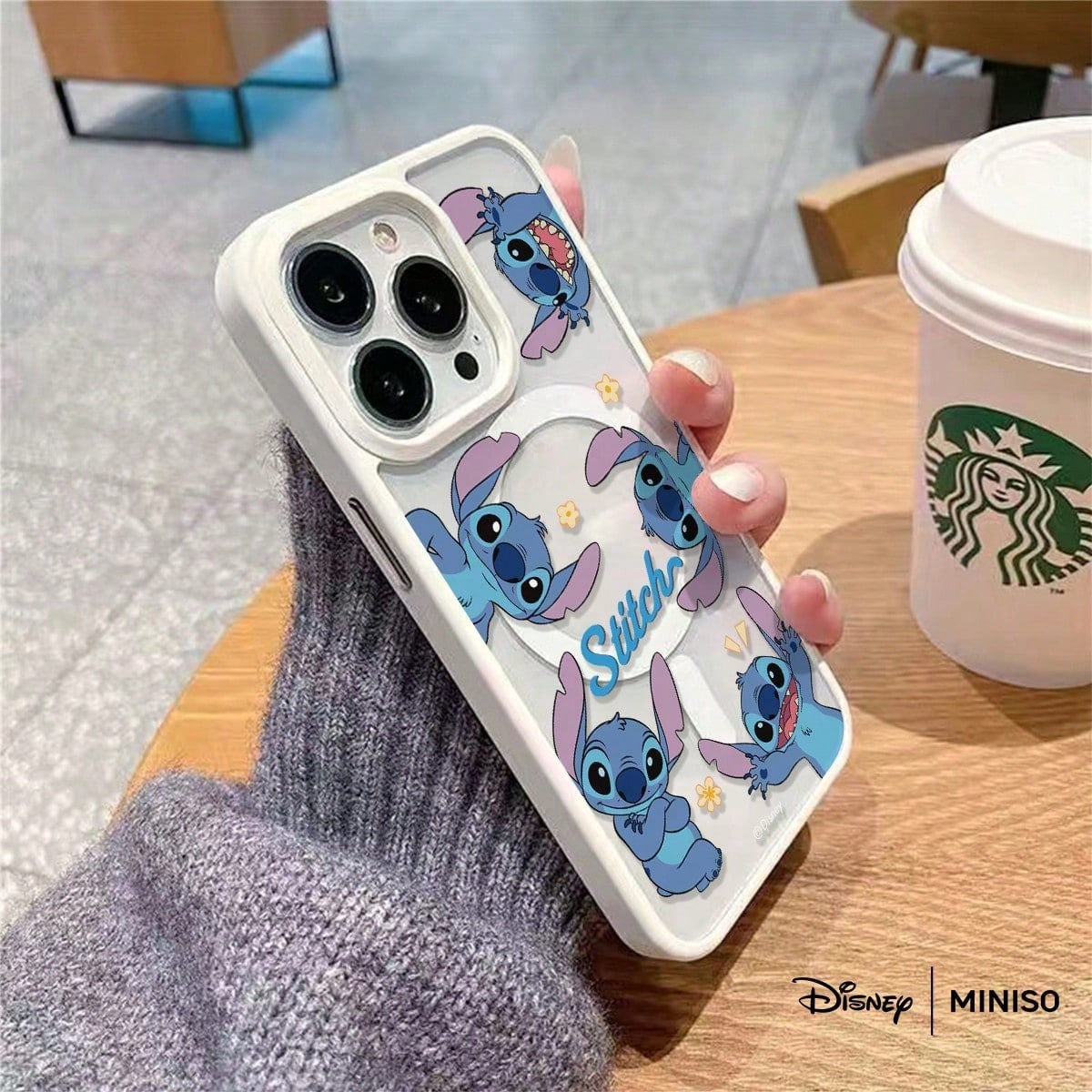 MINISO Disney Stitch Multi-Pose Transparent Magnetic Phone Case, "Stitch" Letter Cute Cover Compatible With IPhone 17/17 Pro/17 Pro Max/17 Air/16/15/14/13/12/11/X Series Iphone 17 Pro Max Case Iphone