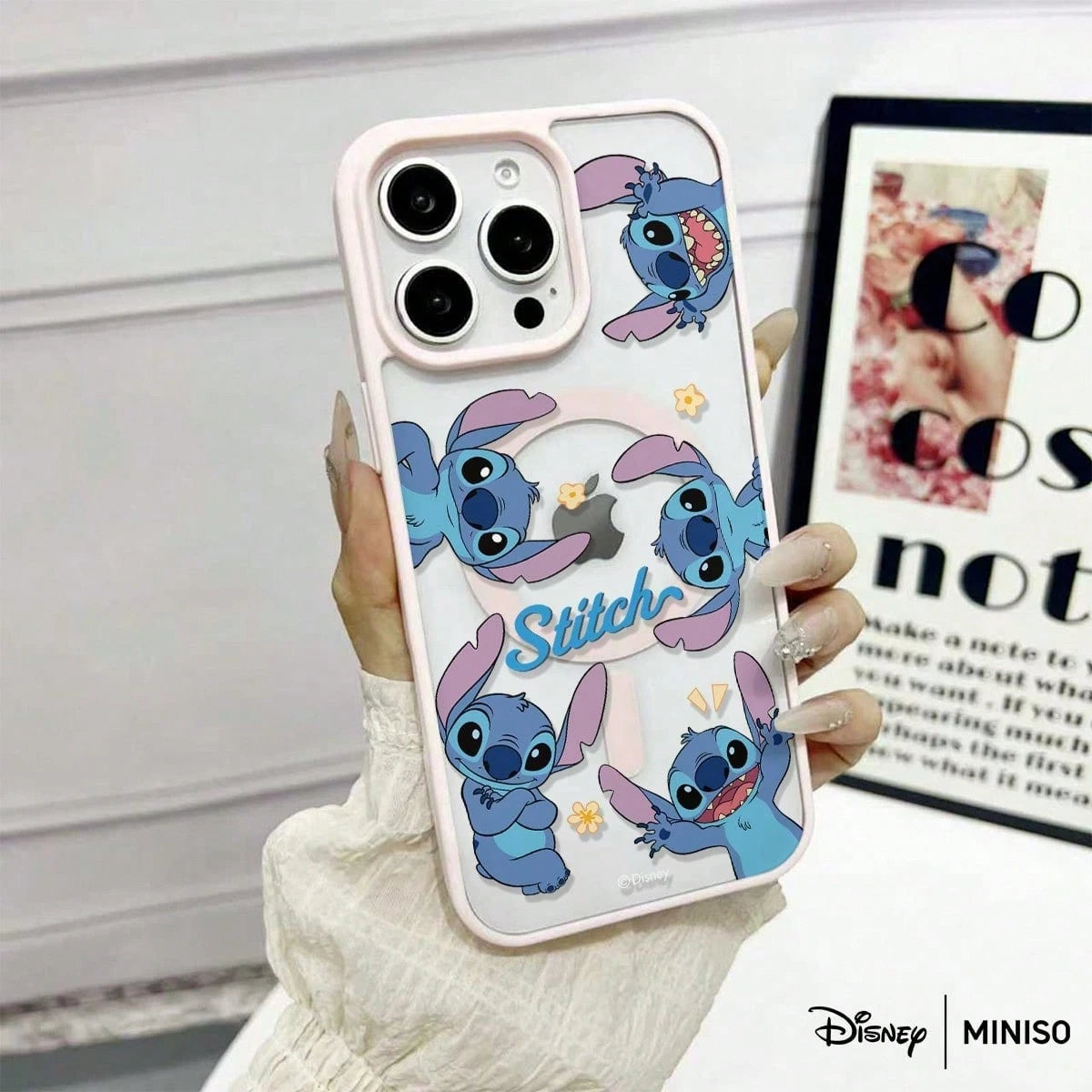 MINISO Disney Stitch Multi-Pose Transparent Magnetic Phone Case, "Stitch" Letter Cute Cover Compatible With IPhone 17/17 Pro/17 Pro Max/17 Air/16/15/14/13/12/11/X Series Iphone 17 Pro Max Case Iphone