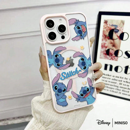MINISO Disney Stitch Multi-Pose Transparent Magnetic Phone Case, "Stitch" Letter Cute Cover Compatible With IPhone 17/17 Pro/17 Pro Max/17 Air/16/15/14/13/12/11/X Series Iphone 17 Pro Max Case Iphone