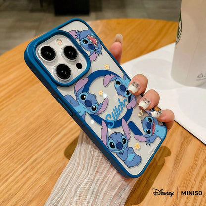MINISO Disney Stitch Multi-Pose Transparent Magnetic Phone Case, "Stitch" Letter Cute Cover Compatible With IPhone 17/17 Pro/17 Pro Max/17 Air/16/15/14/13/12/11/X Series Iphone 17 Pro Max Case Iphone